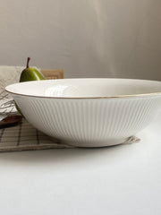 9 Inch Soup Bowl, Gold Trimmed Line Pattern, Ceramic Serving Bowl - detail 3