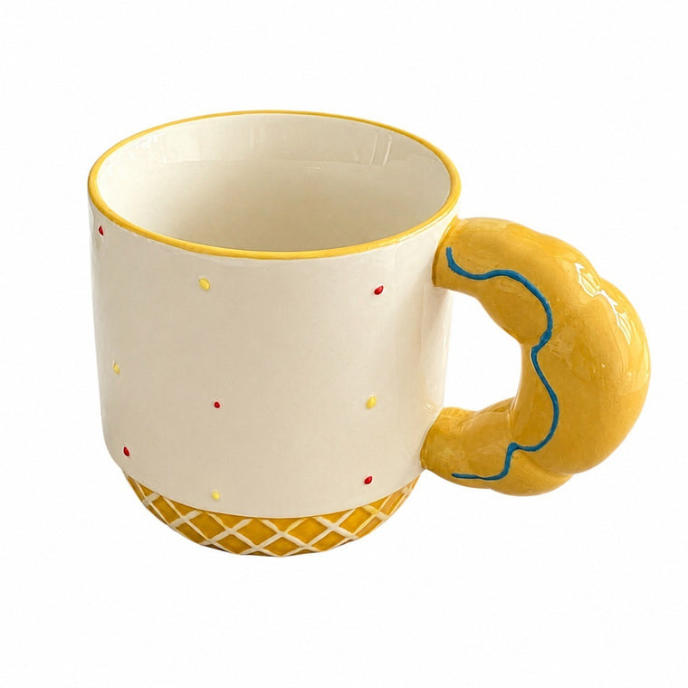 Croissant Beaded Ceramic Cup, Relief Detailing, Coffee Tea Mug - product view 1