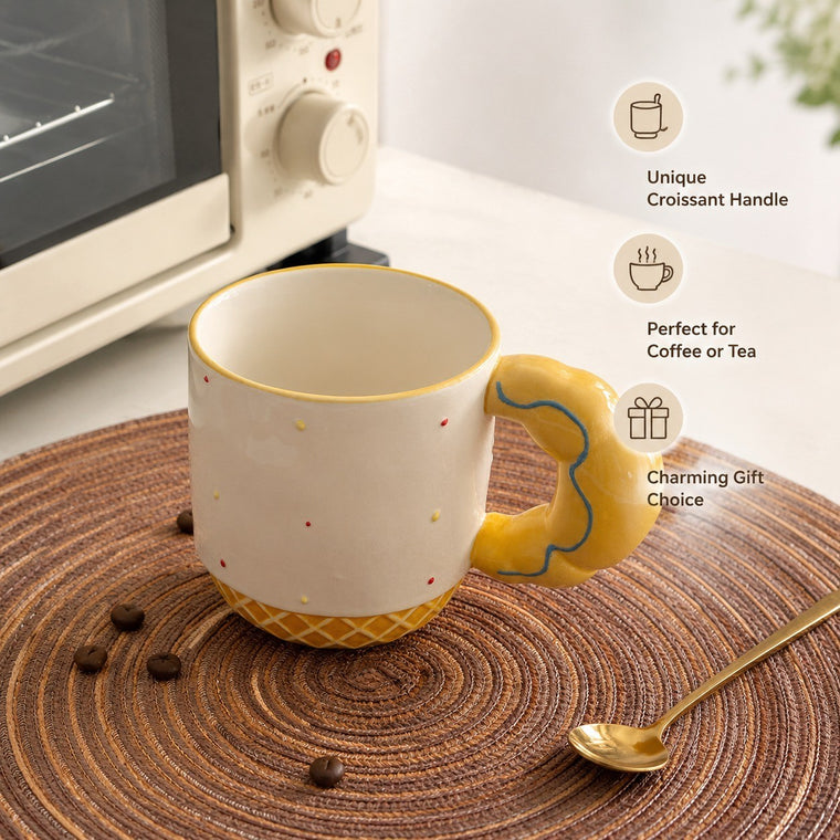 Croissant Beaded Ceramic Cup, Relief Detailing, Coffee Tea Mug - detail 1