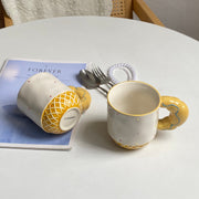 Croissant Beaded Ceramic Cup, Relief Detailing, Coffee Tea Mug - detail 3