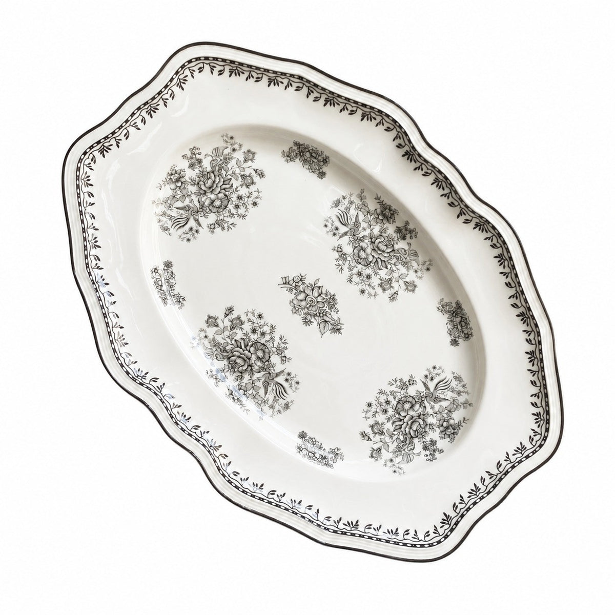 Gray Rose 8 Inch Ceramic Plate, Underglaze Decorative Dinnerware - product view 1
