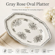 Gray Rose 8 Inch Ceramic Plate, Underglaze Decorative Dinnerware - detail 1