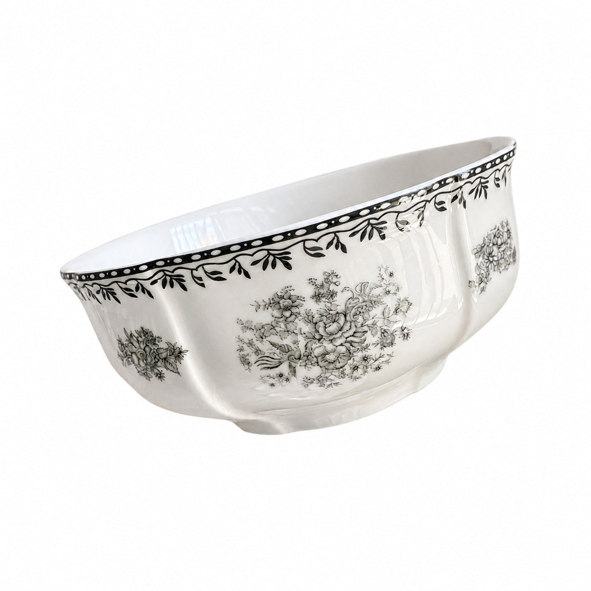 Gray Rose Ceramic Bowl, 3.8 Inch, Underglaze Decorative - product view 4