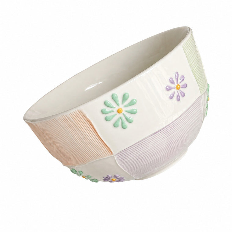 Tricolor Ceramic Bowl, Underglaze Decoration, Relief Detailing - product view 2