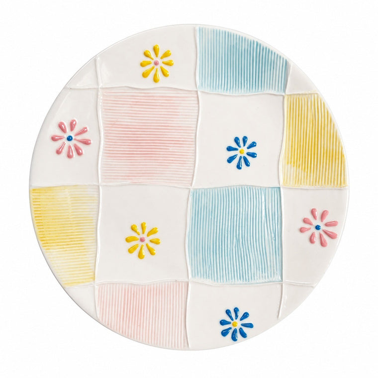 Tricolor Ceramic Plate, 7 Inch, 17.5 x 2 cm, Underglaze Relief Decorative - product view 1