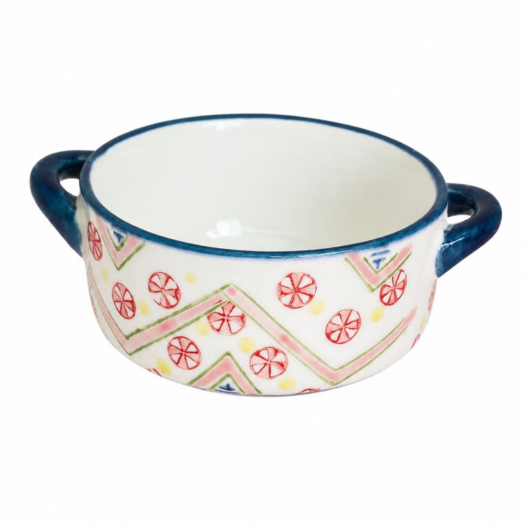 Two-Handled Red Pattern Small Dish, Ceramic Serving Plate - product view 2
