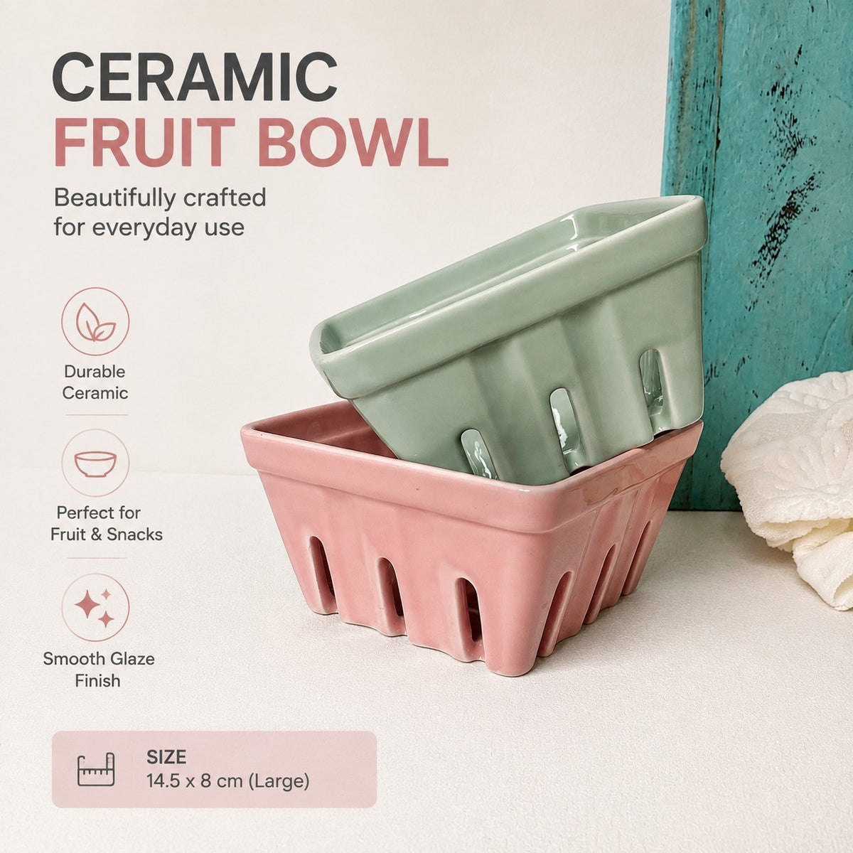 Ceramic Fruit Bowl, Large 14.5cm, Decorative Serving Dish - detail 3