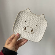 White Pig Ceramic Plate, 6 Inch, Relief Decoration - detail 3