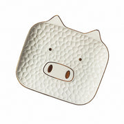 White Pig Ceramic Plate, 6 Inch, Relief Decoration - product view 1