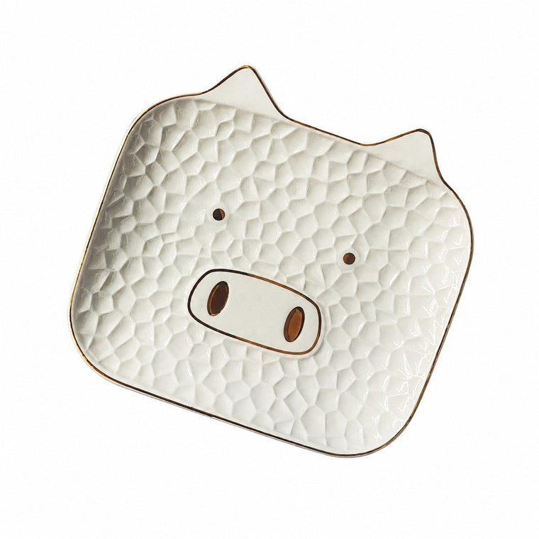 White Pig Ceramic Plate, 6 Inch, Relief Decoration - product view 1