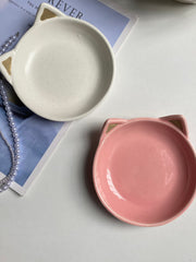 Cat Ear White Small Dish 13 x 4 cm, Underglaze Decorative Plate - detail 2