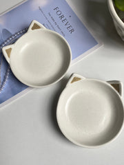 Cat Ear White Small Dish 13 x 4 cm, Underglaze Decorative Plate - detail 3