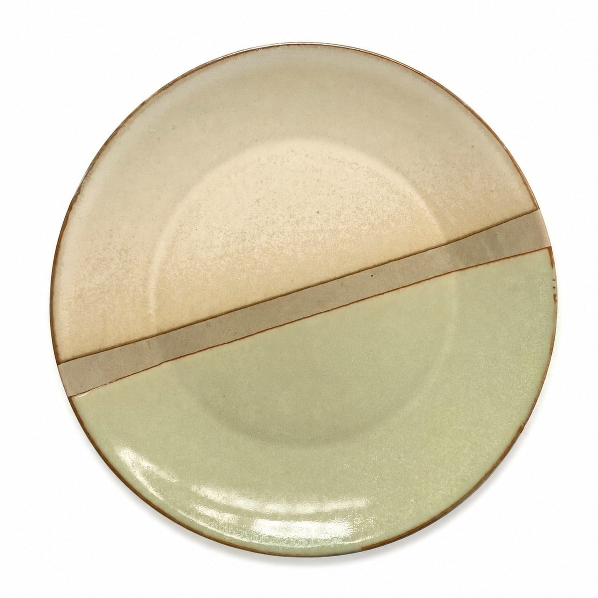 Vintage Two-Tone Blue and Pink Plate, Retro Ceramic Dinnerware - product view 2