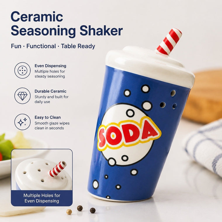 Ceramic Seasoning Shaker, Small Beverage Design, Spice Condiment Dispenser Tabletop Accessory - detail 1