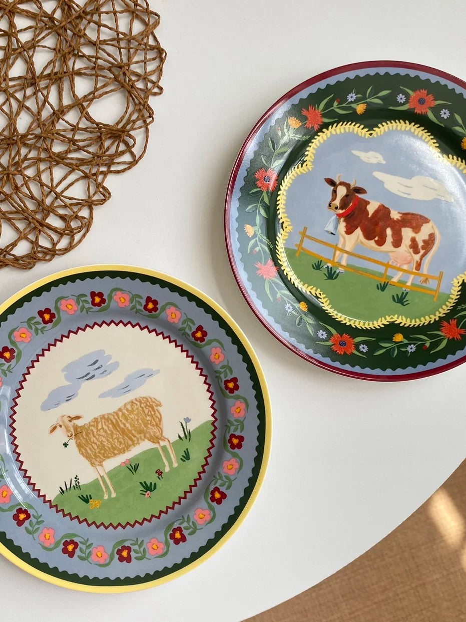 Ceramic Plate Set of 4 with Gold-Tone Stand, RP Design - detail 3