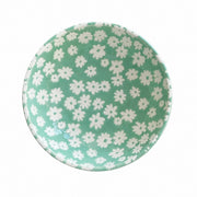 Small White Flower Green Ground Shallow Bowl, Ceramic Decorative - product view 1