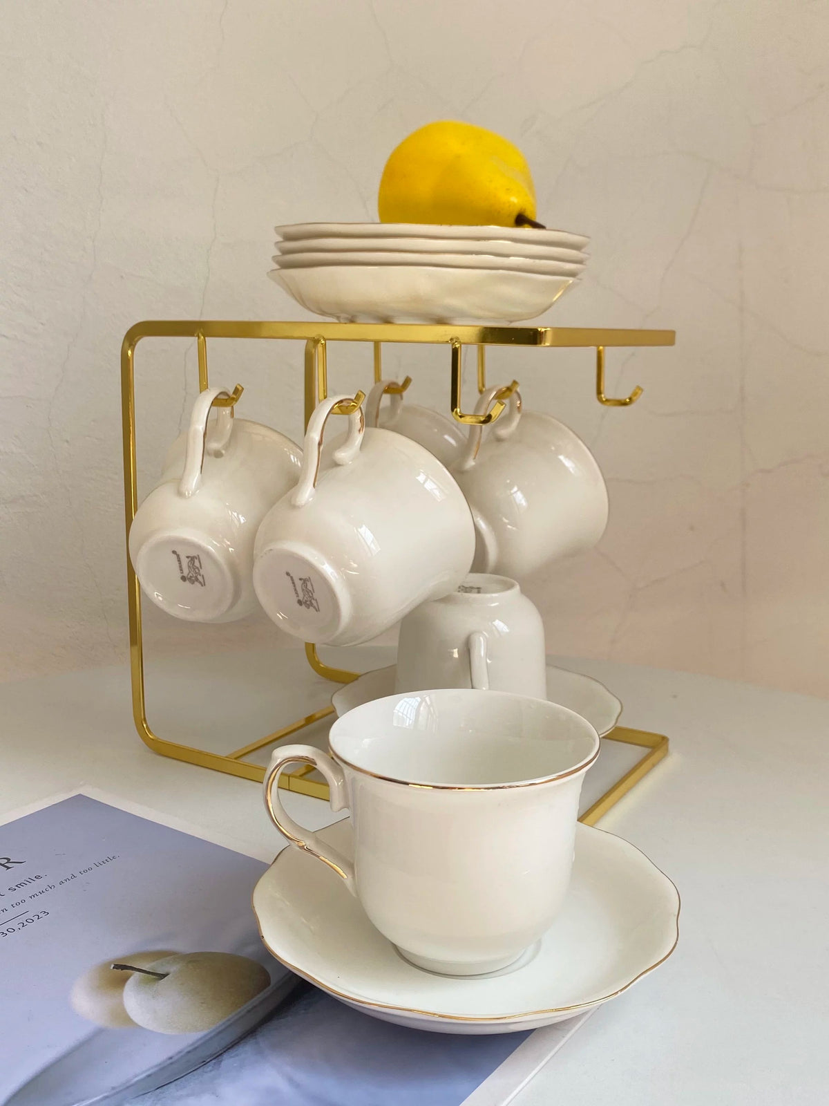Gold Rimmed White Porcelain Tableware Collection - detail 2