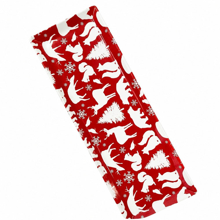 Ceramic Rectangular Platter, Christmas Silhouette Design, Festive Serving Dish - product view 1