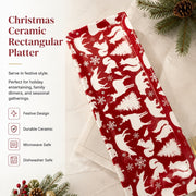 Ceramic Rectangular Platter, Christmas Silhouette Design, Festive Serving Dish - detail 1