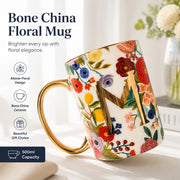 Bone China Cup with Gold Handle, Allover Floral, 500ml - detail 1