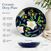 Ceramic Deep Plate 21.5 x 4.6 cm, Blue Floral, Dinnerware - detail 1