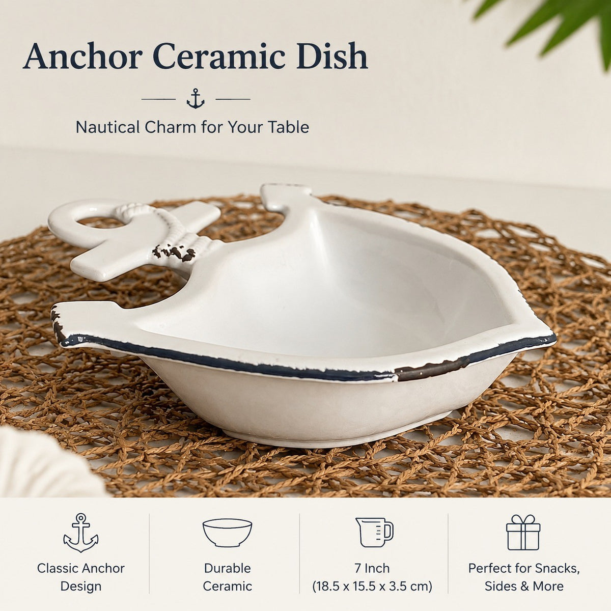 Ceramic Dish 7 Inch Anchor Design, 18.5 x 15.5 x 3.5 cm, Decorative Plate - detail 3