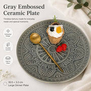 Gray Embossed Ceramic Plate, 30.5 x 3.3 cm, Large Dinnerware - detail 2