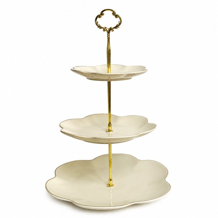 Gilded Three-Tier Ceramic Fruit Platter, Elegant Serving Tray - product view 1