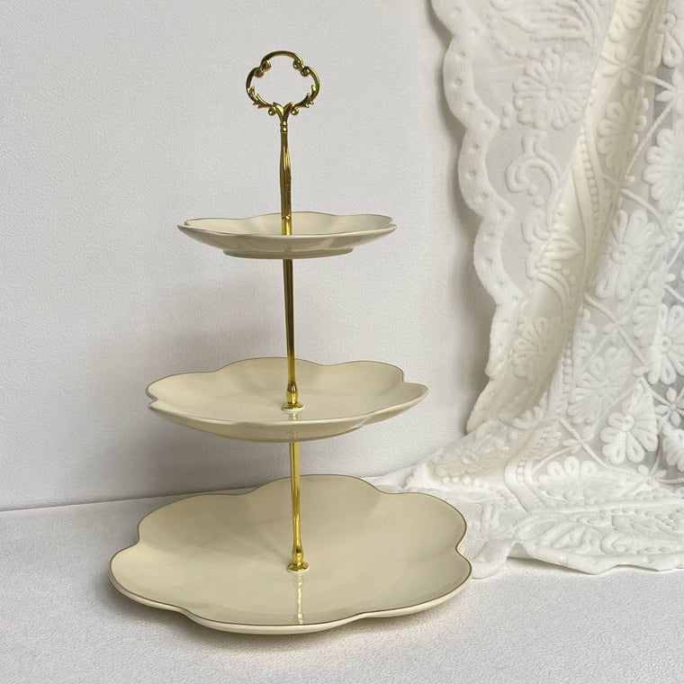 Gilded Three-Tier Ceramic Fruit Platter, Elegant Serving Tray - detail 1