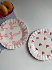 Ceramic Plate with Pink Bow Design, 21.5cm, Underglaze Decoration - detail 2