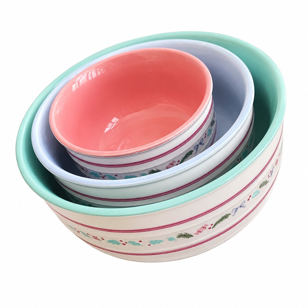 Ceramic Bowl Set, 3-Piece, Red Blue Green, Dinnerware - product view 1