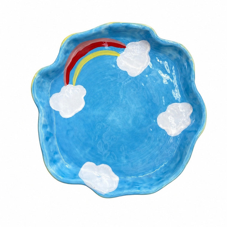 Ceramic Plate, Blue Sky Hand-Shaped Design, 20 x 1.6 cm, Underglaze, Decorative - product view 1