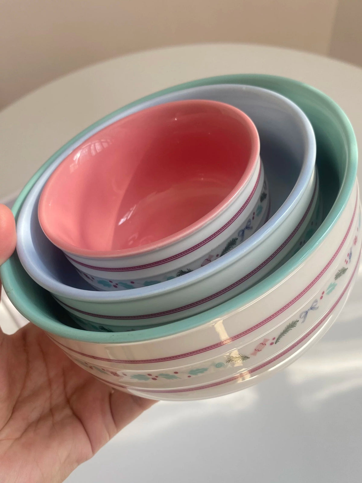 Ceramic Bowl Set, 3-Piece, Red Blue Green, Dinnerware - detail 2