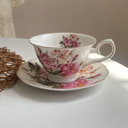 Ceramic Cup and Saucer Set, Red and White Peony Design - detail 1