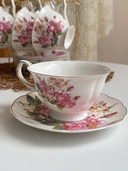 Ceramic Cup and Saucer Set, Red and White Peony Design - detail 3