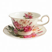 Ceramic Cup and Saucer Set, Red and White Peony Design - product view 4