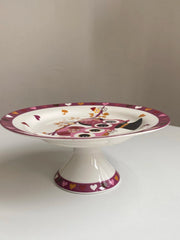 Ceramic Footed Plate 19.5 x 8 cm, Pink Owl Design, Decorative Dinnerware - detail 2