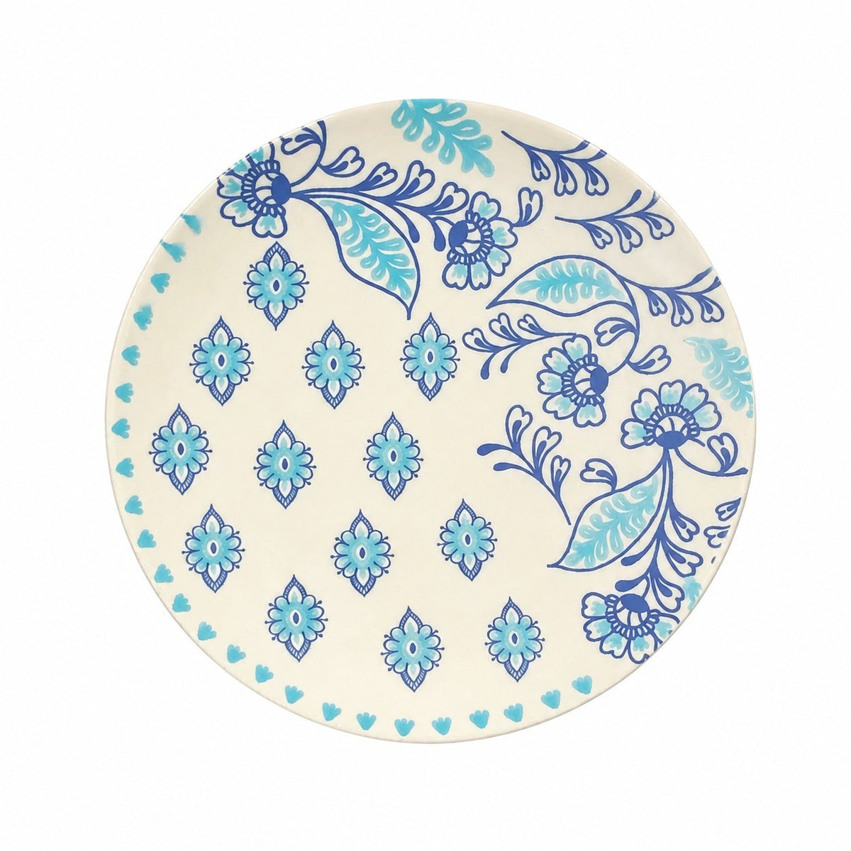 Blue and White Ceramic Flat Plate, 21 x 1.5 cm, Underglaze Decoration - product view 1