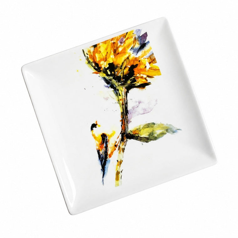 Ceramic Square Plate 17.5cm, DC Gold Floral Design, Decorative Dinnerware - product view 1