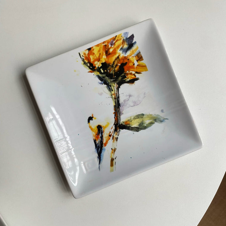 Ceramic Square Plate 17.5cm, DC Gold Floral Design, Decorative Dinnerware - detail 1