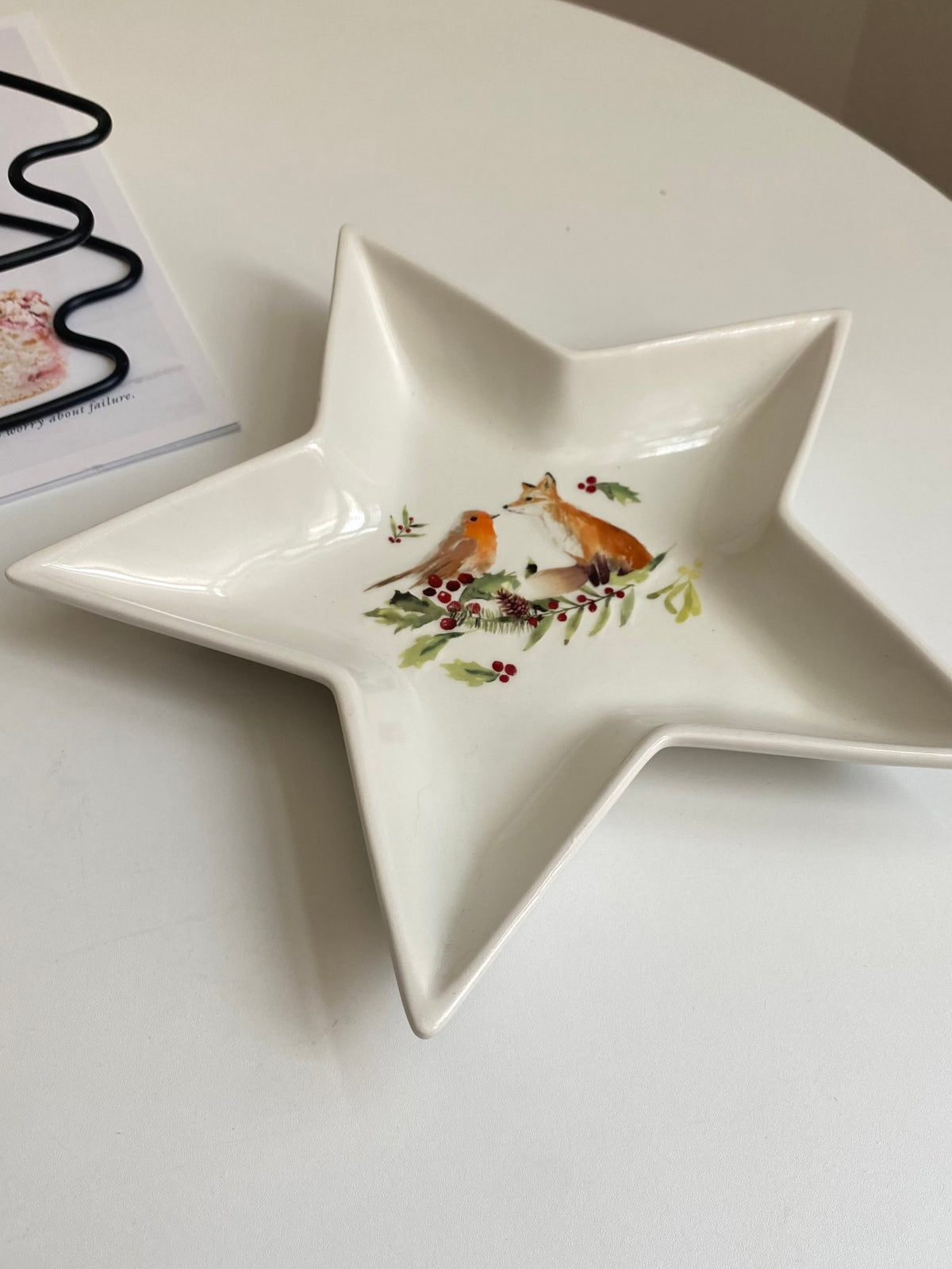 Ceramic Plate, Fox and Bird Star Design, Decorative Dinnerware - detail 2