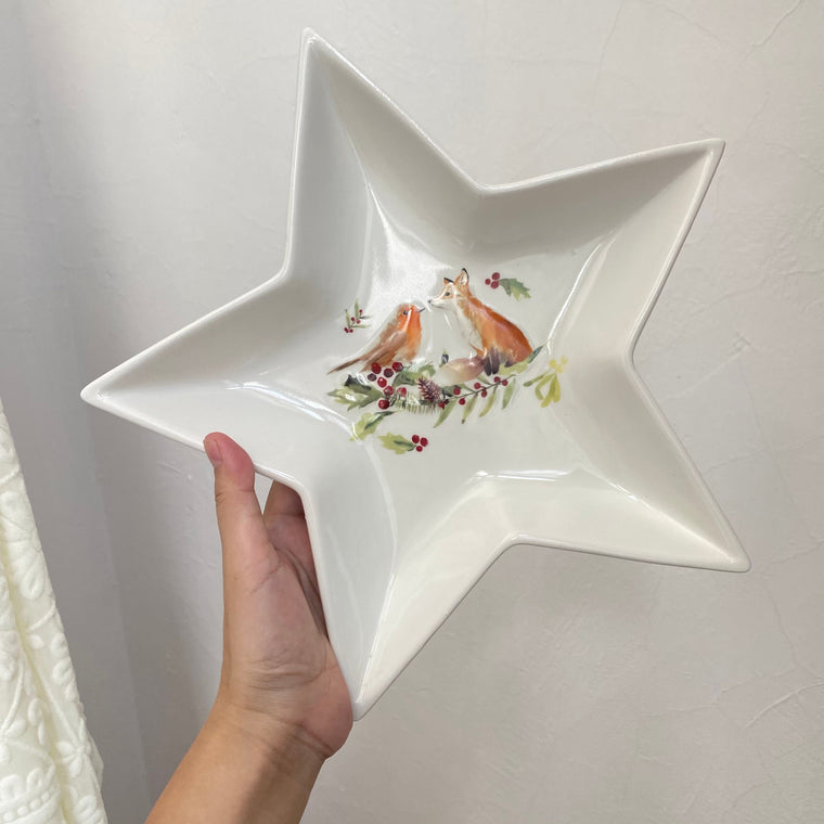 Ceramic Plate, Fox and Bird Star Design, Decorative Dinnerware - detail 1