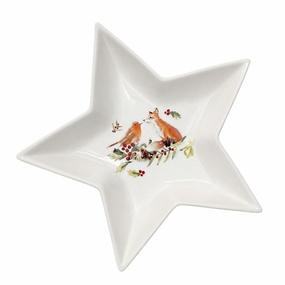 Ceramic Plate, Fox and Bird Star Design, Decorative Dinnerware - product view 1