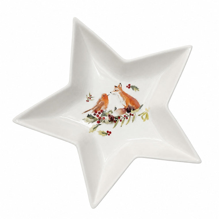 Ceramic Plate, Fox and Bird Star Design, Decorative Dinnerware - product view 1