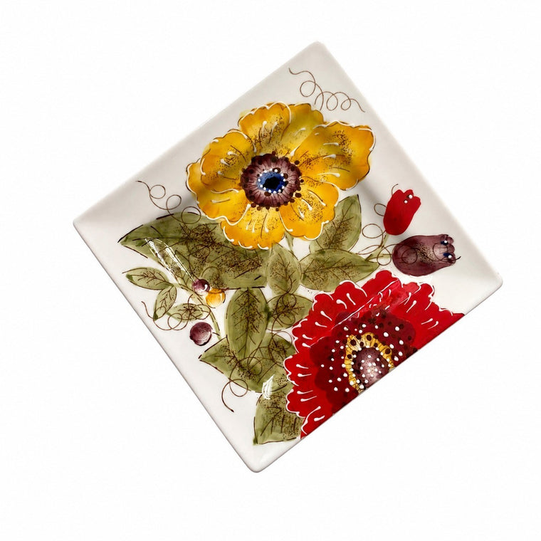 Hand-Painted Yellow Floral Ceramic Plate, 21.5 x 2 cm, Underglaze Decorative Dinnerware - product view 1