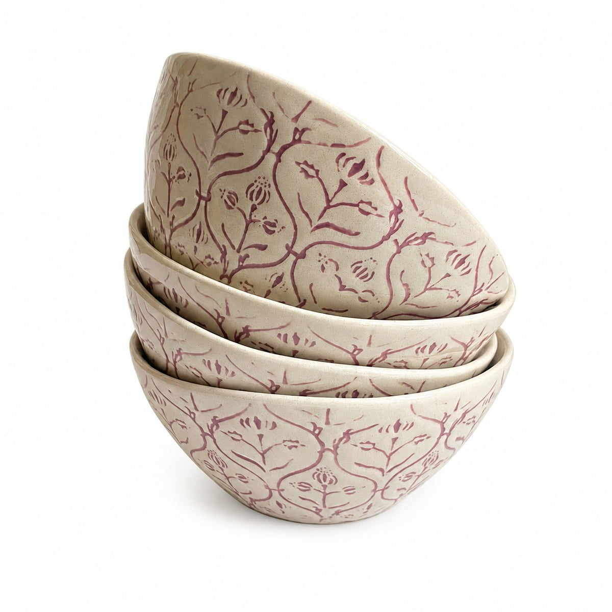 Ceramic Bowl, 5.5 Inch, Purple Pattern, Single Serving - product view 2