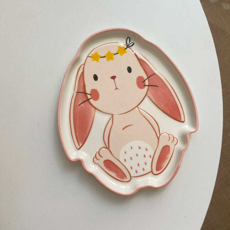 Ceramic Plate Pink Rabbit, 21 x 17.5 x 1.8 cm, Decorative Dinnerware - detail 1
