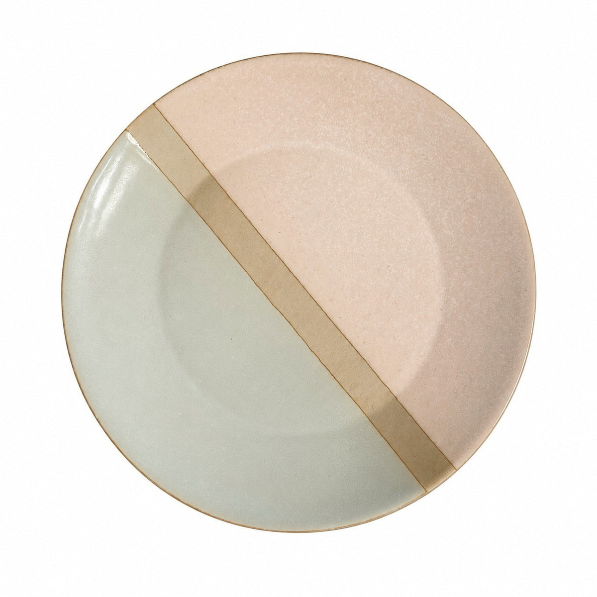 Vintage Two-Tone Blue and Pink Plate, Retro Ceramic Dinnerware - product view 1