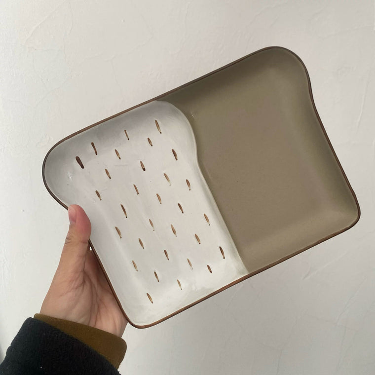 Large Ceramic Compartment Plate, 23 x 16 x 3 cm, Toast Tray - detail 1