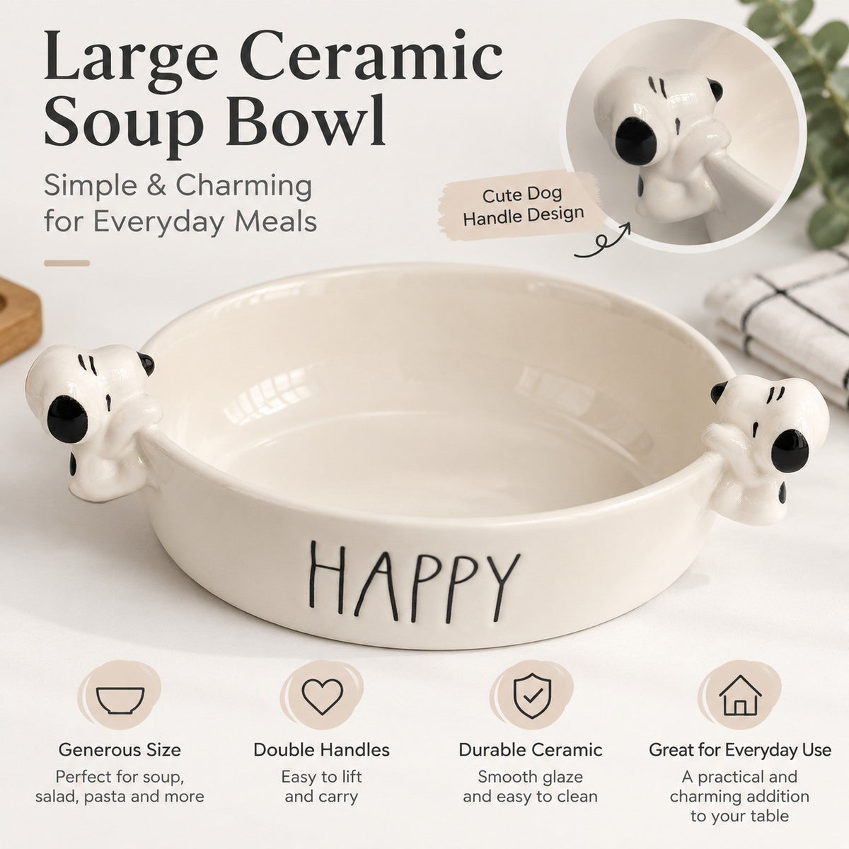 Large Ceramic Soup Bowl, Heart Double-Handled, 27 x 22.2 x 6.5 cm - detail 3